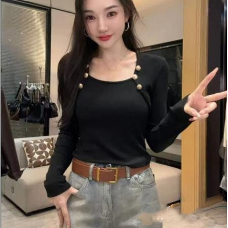 FA44362# 秋冬打底衫新款韩版设计感小众T恤女修身显瘦上衣 服裝批發女裝批發服飾貨源