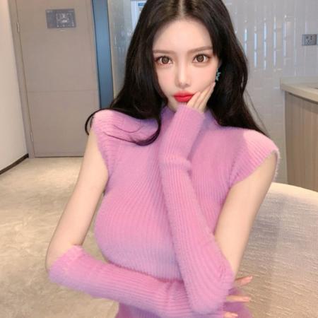 FA44397# 新款性感连衣裙女秋冬新款带袖套毛茸茸修身包臀毛衣裙 服裝批發女裝批發服飾貨源