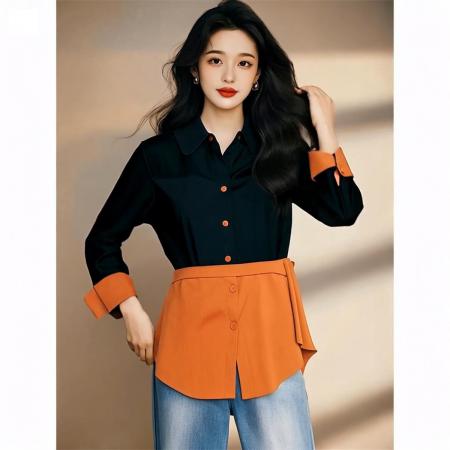 FA44398# POLO领长袖正肩衬衫女秋季新款高级感气质减龄上衣 服裝批發女裝批發服飾貨源
