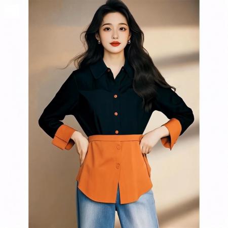 FA44398# POLO领长袖正肩衬衫女秋季新款高级感气质减龄上衣 服裝批發女裝批發服飾貨源