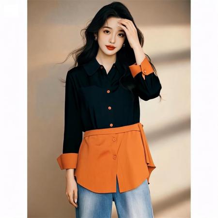 FA44398# POLO领长袖正肩衬衫女秋季新款高级感气质减龄上衣 服裝批發女裝批發服飾貨源