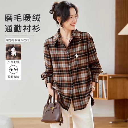 FA44402# 秋冬新款宽松百搭减龄休闲衬衣复古格子磨毛衬衫女长袖 服裝批發女裝批發服飾貨源