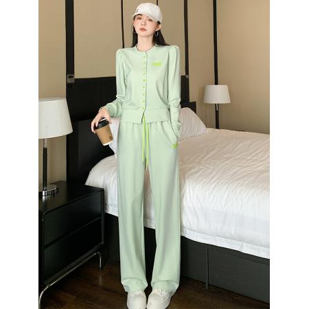 FA44404# 潮牌时尚休闲运动套装女秋季洋气减龄半球服外套上衣阔腿裤两件套 服裝批發女裝批發服飾貨源