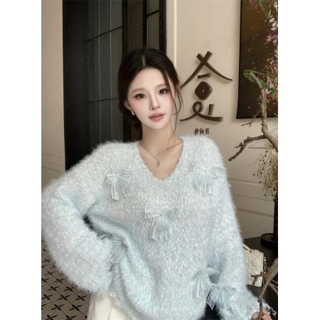 FA44437# 独特漂亮长袖V领毛衣秋冬新款温柔风甜美针织上衣女 服裝批發女裝批發服飾貨源
