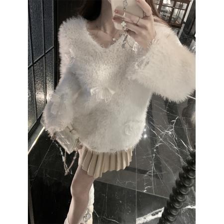 FA44437# 独特漂亮长袖V领毛衣秋冬新款温柔风甜美针织上衣女 服裝批發女裝批發服飾貨源