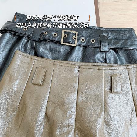 FA44441# 迷踪高级光泽感高腰PU皮短裙女秋设计感A字半身裙 服裝批發女裝批發服飾貨源