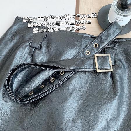 FA44441# 迷踪高级光泽感高腰PU皮短裙女秋设计感A字半身裙 服裝批發女裝批發服飾貨源