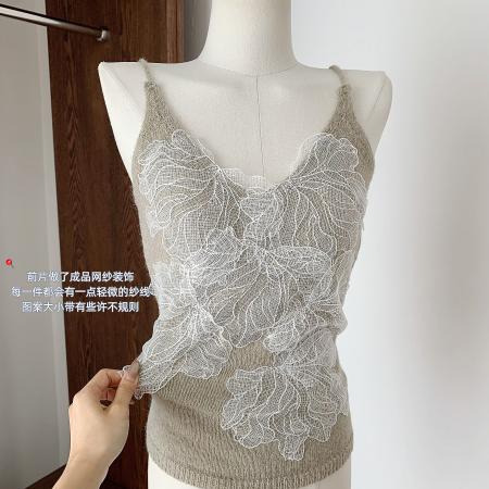 FA44442# 莎古堡蕾丝针织吊带女秋冬10%绵羊毛打底小上衣 服裝批發女裝批發服飾貨源
