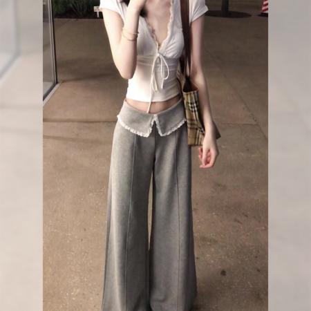 FA44444# 夏季新款高腰显瘦宽松阔腿拖地长裤 服裝批發女裝批發服飾貨源