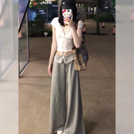 FA44444# 夏季新款高腰显瘦宽松阔腿拖地长裤 服裝批發女裝批發服飾貨源