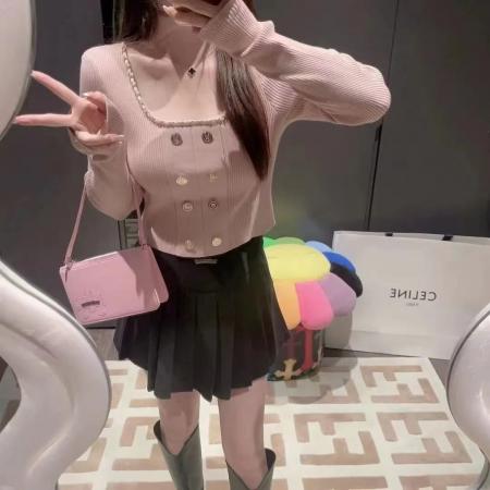 FA44446# 设计感方领修身显瘦针织打底衫性感辣妹上衣 服裝批發女裝批發服飾貨源