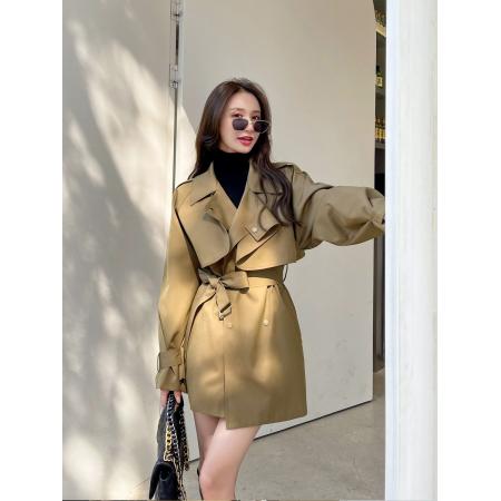 FA44465# 高级感短款风衣外套女小个子春秋季新款韩版收腰显瘦流行大衣 服裝批發女裝批發服飾貨源