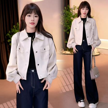 FA44473# 小个子休闲风工装polo领短款外套女秋季新款复古上衣潮 服裝批發女裝批發服飾貨源