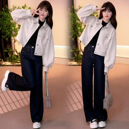 FA44473# 小个子休闲风工装polo领短款外套女秋季新款复古上衣潮 服裝批發女裝批發服飾貨源