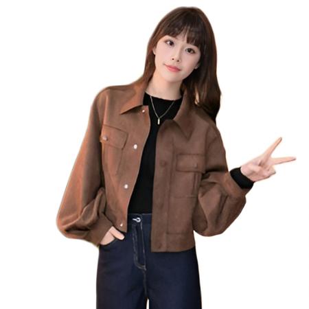 FA44473# 小个子休闲风工装polo领短款外套女秋季新款复古上衣潮 服裝批發女裝批發服飾貨源