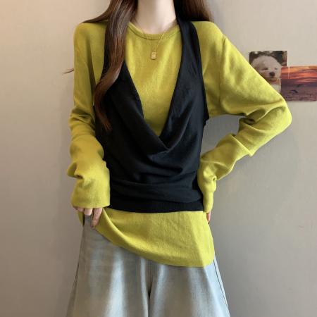 FA44481# 大码修身显瘦打底上衣秋季套装胖mm挂脖吊带背心两件套 服裝批發女裝批發服飾貨源