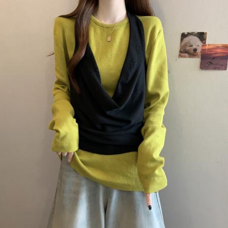 FA44481# 大码修身显瘦打底上衣秋季套装胖mm挂脖吊带背心两件套 服裝批發女裝批發服飾貨源