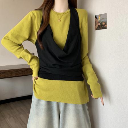 FA44481# 大码修身显瘦打底上衣秋季套装胖mm挂脖吊带背心两件套 服裝批發女裝批發服飾貨源