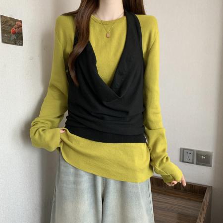 FA44481# 大码修身显瘦打底上衣秋季套装胖mm挂脖吊带背心两件套 服裝批發女裝批發服飾貨源