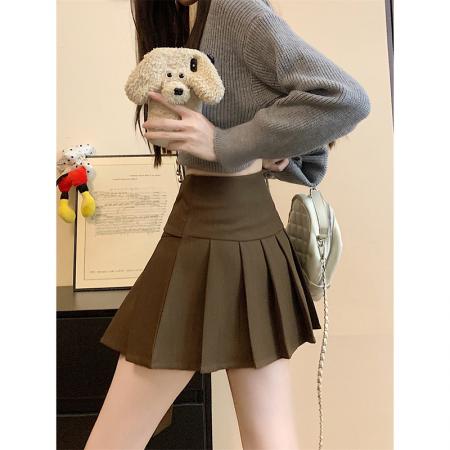FA44486# 美式复古褶皱半身裙女秋季高腰百搭A字裙包臀防走光短裙 服裝批發女裝批發服飾貨源