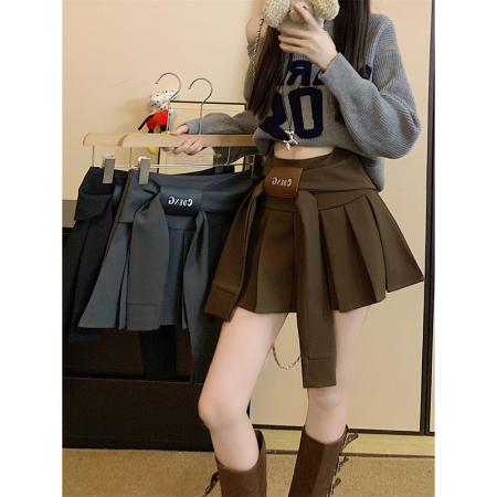 FA44486# 美式复古褶皱半身裙女秋季高腰百搭A字裙包臀防走光短裙 服裝批發女裝批發服飾貨源
