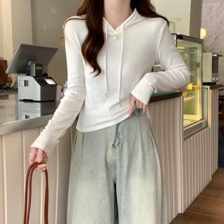 FA44497# 秋冬新款连帽外穿T恤洋气小众长袖上衣 服裝批發女裝批發服飾貨源