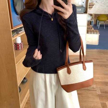 FA44497# 秋冬新款连帽外穿T恤洋气小众长袖上衣 服裝批發女裝批發服飾貨源