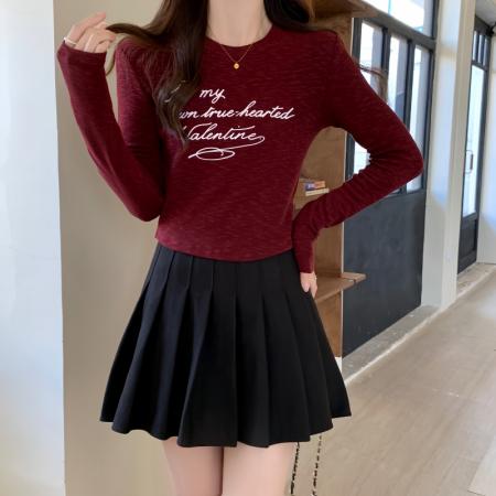FA44499# 新款韩版圆领长袖字母印花修身显瘦打底衫T恤上衣 服裝批發女裝批發服飾貨源
