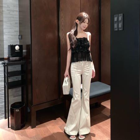 FA44513# 自留金扣明线弹力裤紧身休闲喇叭牛仔裤女 服裝批發女裝批發服飾貨源