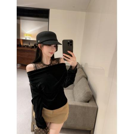 FA44540# 法式蕾丝拼接丝绒气质上衣 服裝批發女裝批發服飾貨源