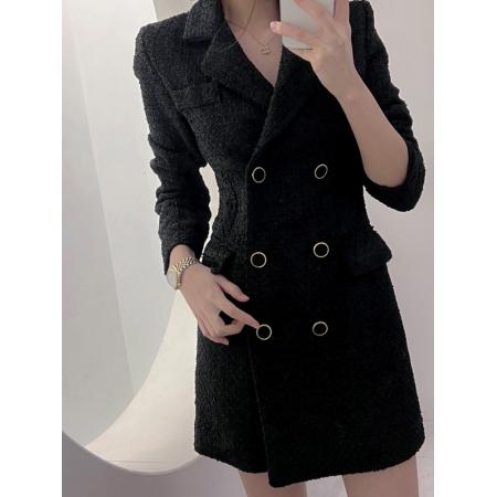 FA44561# 粗呢双排扣连衣裙 服裝批發女裝批發服飾貨源