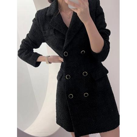 FA44561# 粗呢双排扣连衣裙 服裝批發女裝批發服飾貨源