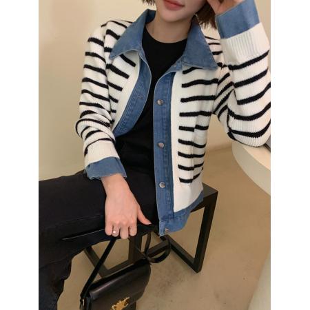 FA44564# 拼接牛仔假两件外套开衫女百搭减龄夹克上衣 服裝批發女裝批發服飾貨源