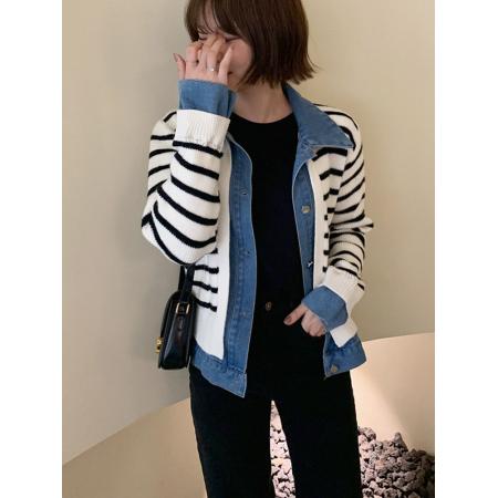 FA44564# 拼接牛仔假两件外套开衫女百搭减龄夹克上衣 服裝批發女裝批發服飾貨源