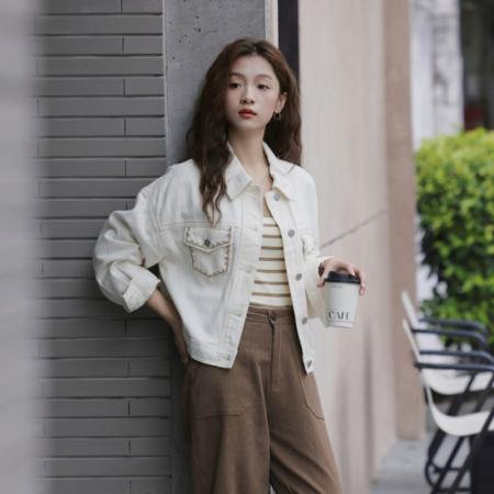 FA44571# 复古港风小个子牛仔短外套女秋季新款刺绣高级感夹克上衣 服裝批發女裝批發服飾貨源