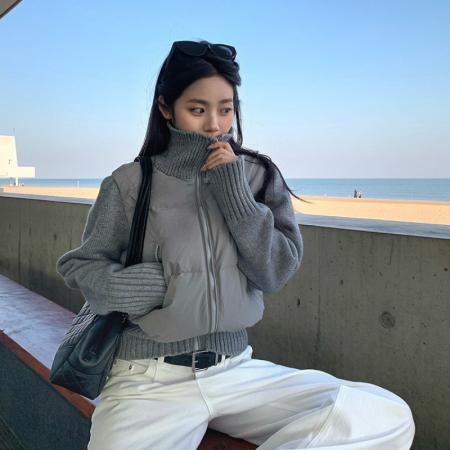 FA44588# 新款韩版圈圈cooky雾入松林针织拼接羽绒棉服小个子外套女 服裝批發女裝批發服飾貨源