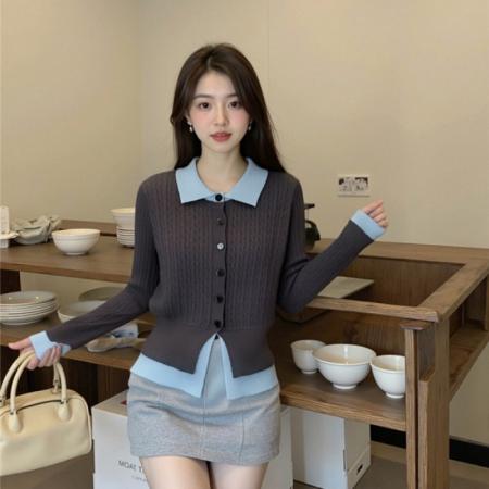 FA44591# 设计感假两件拼接针织衫女春秋季新款韩版时尚百搭休闲上衣 服裝批發女裝批發服飾貨源