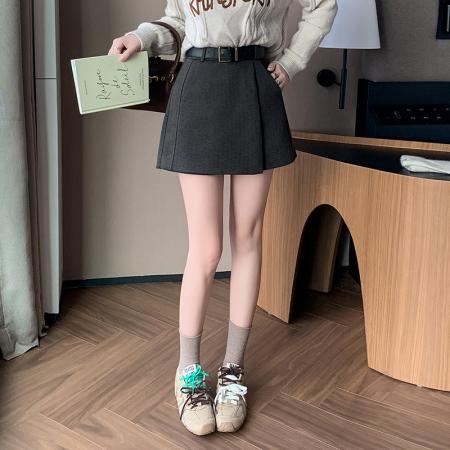FA44592# 毛呢短裤裙女秋冬新款呢子a字裙裤高腰A字短裤靴裤女外穿 服裝批發女裝批發服飾貨源
