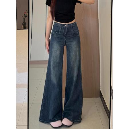FA44607# 深色高腰不贴腿喇叭牛仔裤女秋季新款遮肉显瘦百搭裤 服裝批發女裝批發服飾貨源