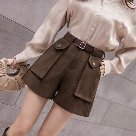 FA44646# 磨毛短裤女秋冬韩版时尚裤子外穿高腰阔腿靴裤胖mm大码 服裝批發女裝批發服飾貨源