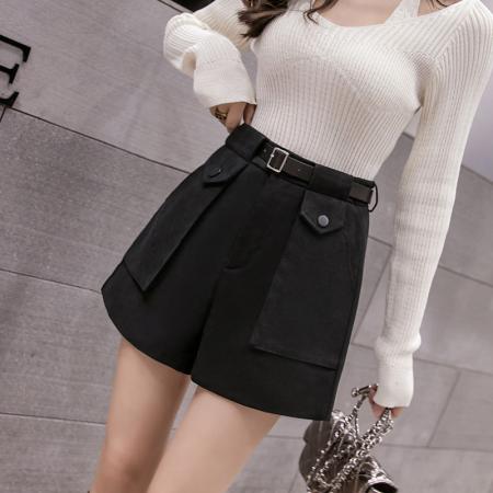 FA44646# 磨毛短裤女秋冬韩版时尚裤子外穿高腰阔腿靴裤胖mm大码 服裝批發女裝批發服飾貨源