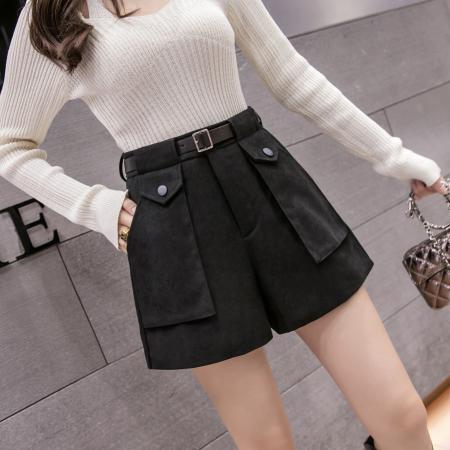 FA44646# 磨毛短裤女秋冬韩版时尚裤子外穿高腰阔腿靴裤胖mm大码 服裝批發女裝批發服飾貨源