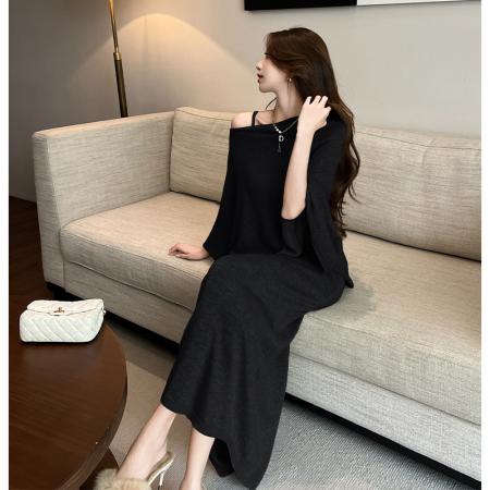 FA44654# 秋新披肩式气质慵懒驰感针织防晒吊带裙法式时尚高级感两件套 服裝批發女裝批發服飾貨源