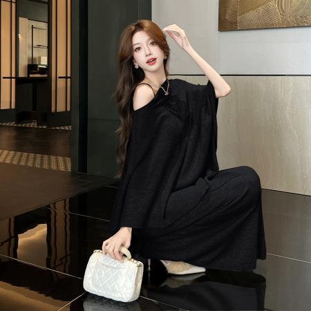 FA44654# 秋新披肩式气质慵懒驰感针织防晒吊带裙法式时尚高级感两件套 服裝批發女裝批發服飾貨源