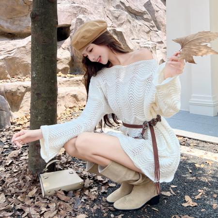 FA44656# 秋冬新款法式温柔风缕空针织衫女慵懒设计感外搭罩衫长袖毛衣 服裝批發女裝批發服飾貨源