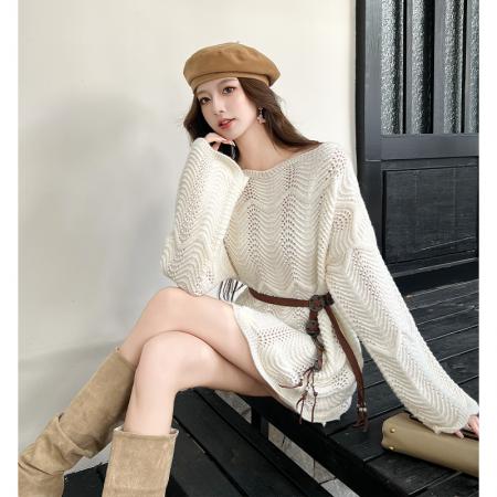 FA44656# 秋冬新款法式温柔风缕空针织衫女慵懒设计感外搭罩衫长袖毛衣 服裝批發女裝批發服飾貨源