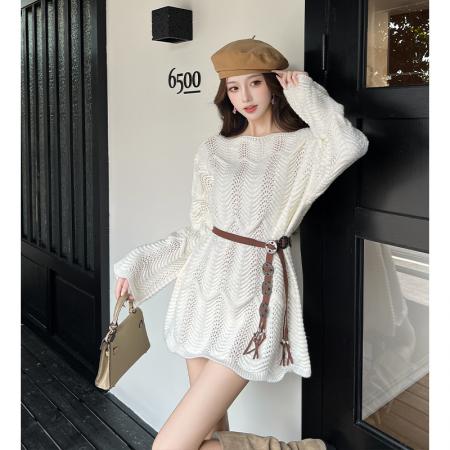 FA44656# 秋冬新款法式温柔风缕空针织衫女慵懒设计感外搭罩衫长袖毛衣 服裝批發女裝批發服飾貨源