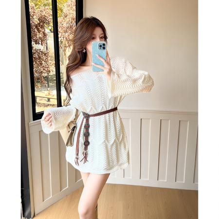 FA44656# 秋冬新款法式温柔风缕空针织衫女慵懒设计感外搭罩衫长袖毛衣 服裝批發女裝批發服飾貨源