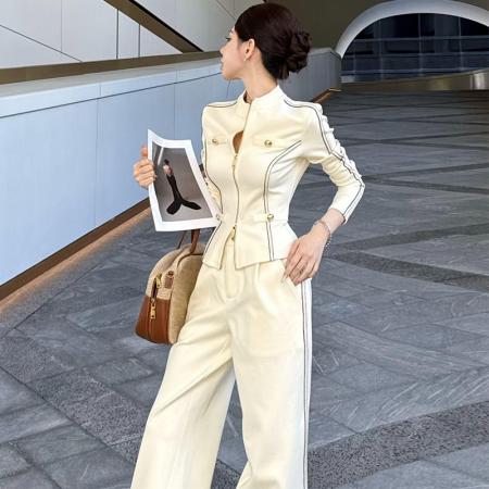 FA44659# “女绅主义”设计感ins风撞色拼接上衣外套 服裝批發女裝批發服飾貨源