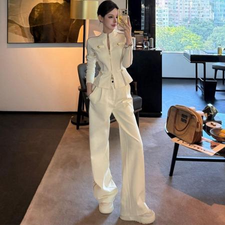 FA44659# “女绅主义”设计感ins风撞色拼接上衣外套 服裝批發女裝批發服飾貨源